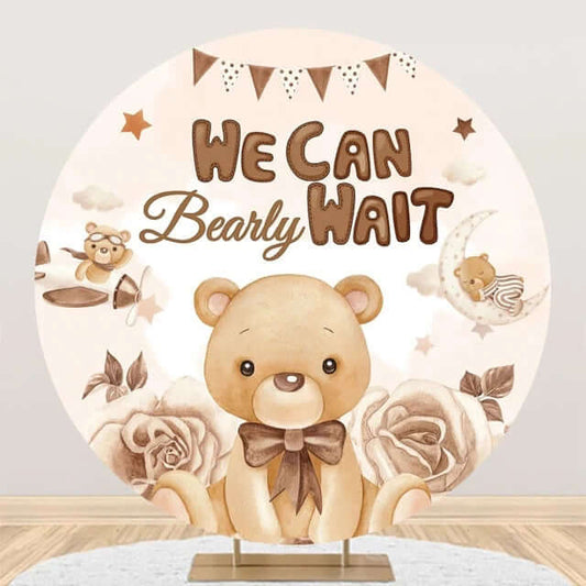 Runder Babyparty-Hintergrund „We Can Bearly Wait“ für die Geburtstagsfeier eines Jungen