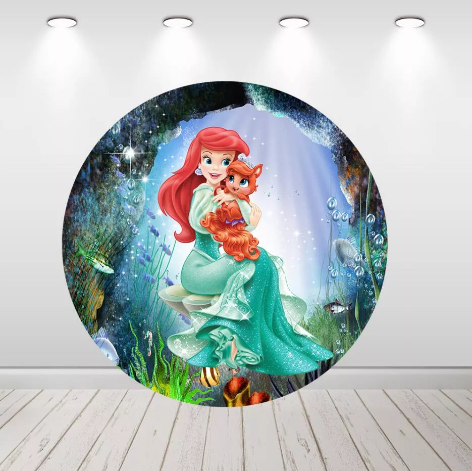 The Little Mermaid Ariel Round Backdrop Under the Sea Birthday Party Decor