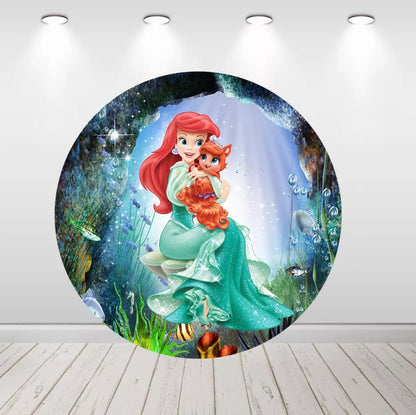 The Little Mermaid Ariel Round Backdrop Under the Sea Birthday Party Decor