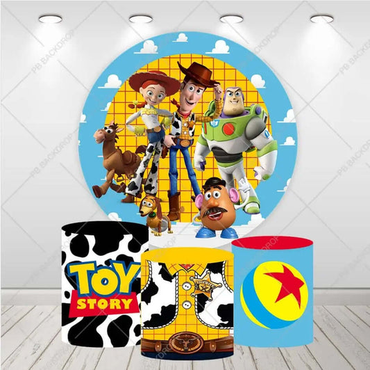 Toy Story – toile de fond ronde, fête d'anniversaire pour enfants, fête prénatale, fond circulaire