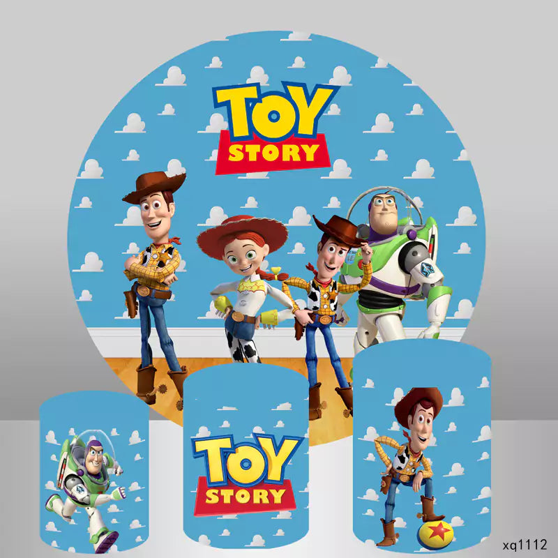 Modré téma Toy Story Kulaté pozadí a 3 kryty válce