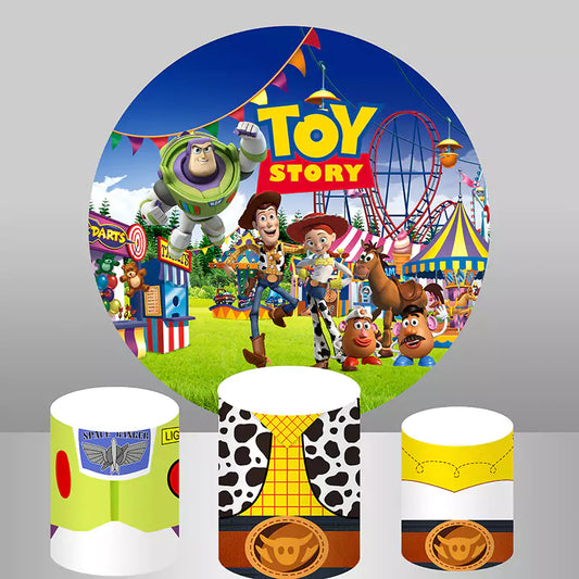 Set di fondale rotondo Toy Story e 3 coperture per cilindri