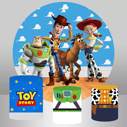 Toile de fond ronde et couvercles de cylindre Toy Story