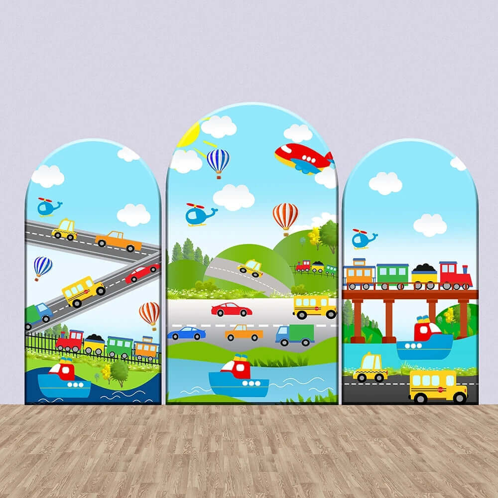 Transportation Car theme Arch Backdrop Double Side Elastic Cover Wedding Party Arched Wall Panels