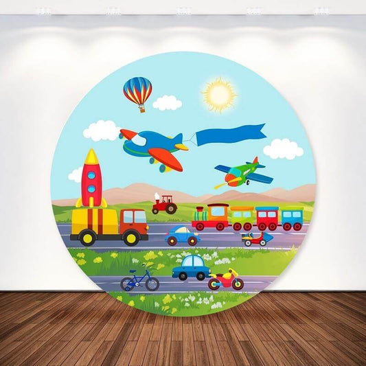 Кругла обкладинка на фон для хлопчиків на тему транспорту