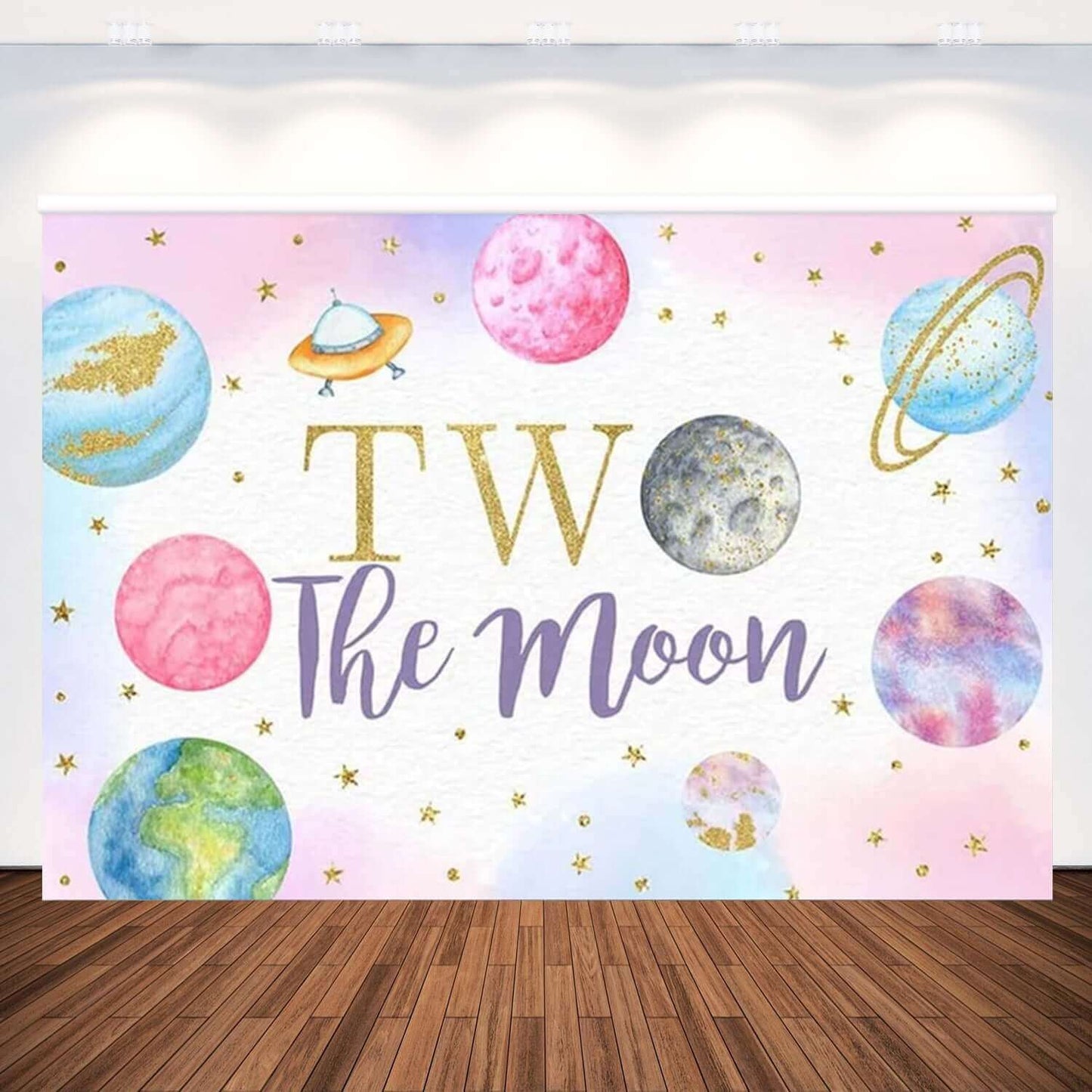 Two The Moon Universe Backdrop Outer Space 2Nd Birthday Party Photography Background Rocket