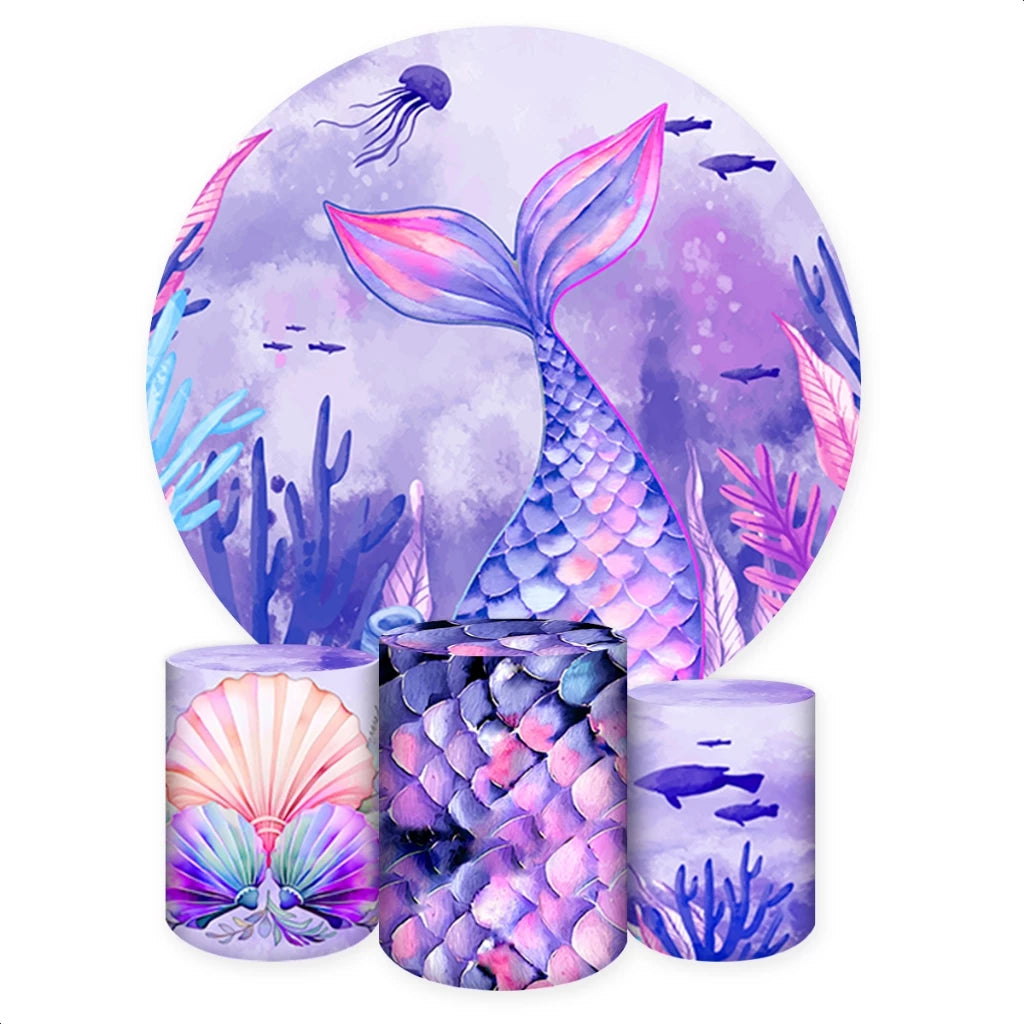 Under Sea Mermaid Tail Kids Birthday Party Round Backdrop