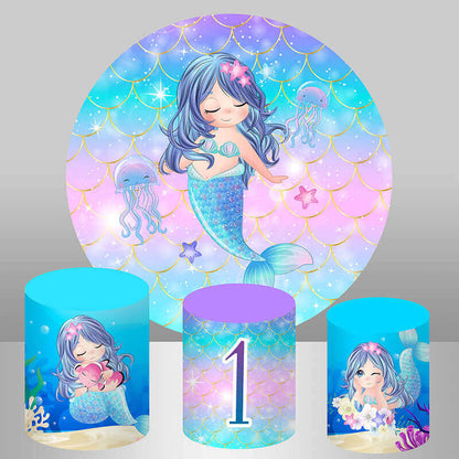 Undersea Little Mermaid Theme Girls Birthday Round Backdrop