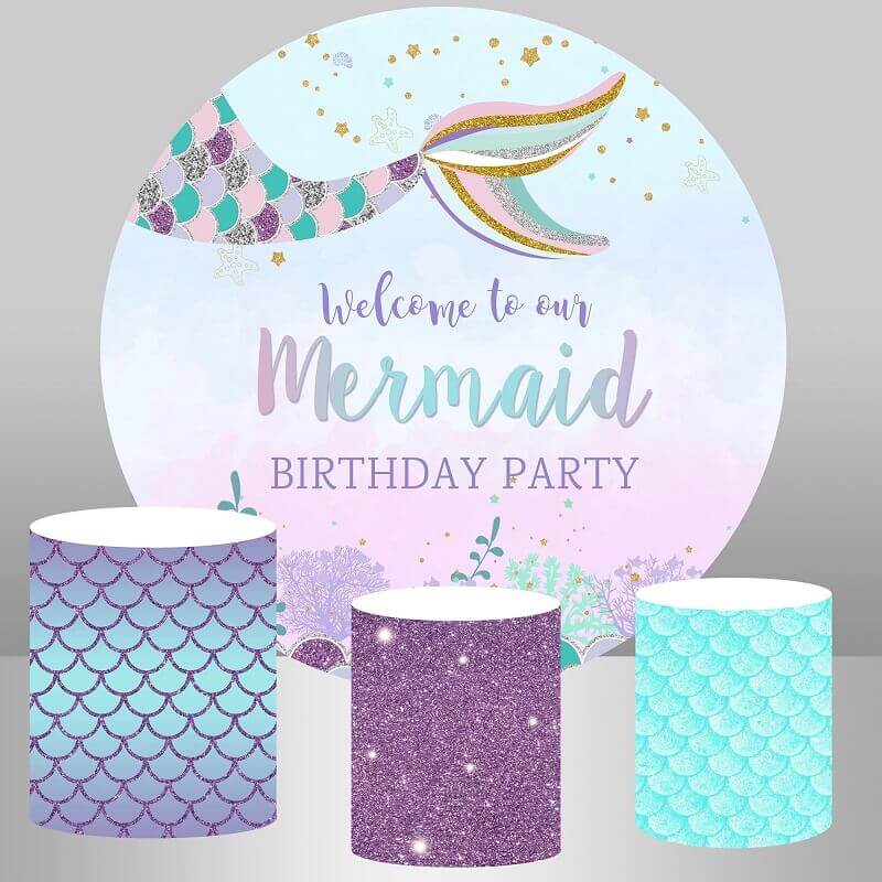 Undersea Scales Mermaid Girl Birthday Photo Background Plinth Cover Party Backdrop