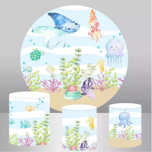 Круглий фон і накладки на плінтус для вечірки на день народження для дівчаток із підводного світу