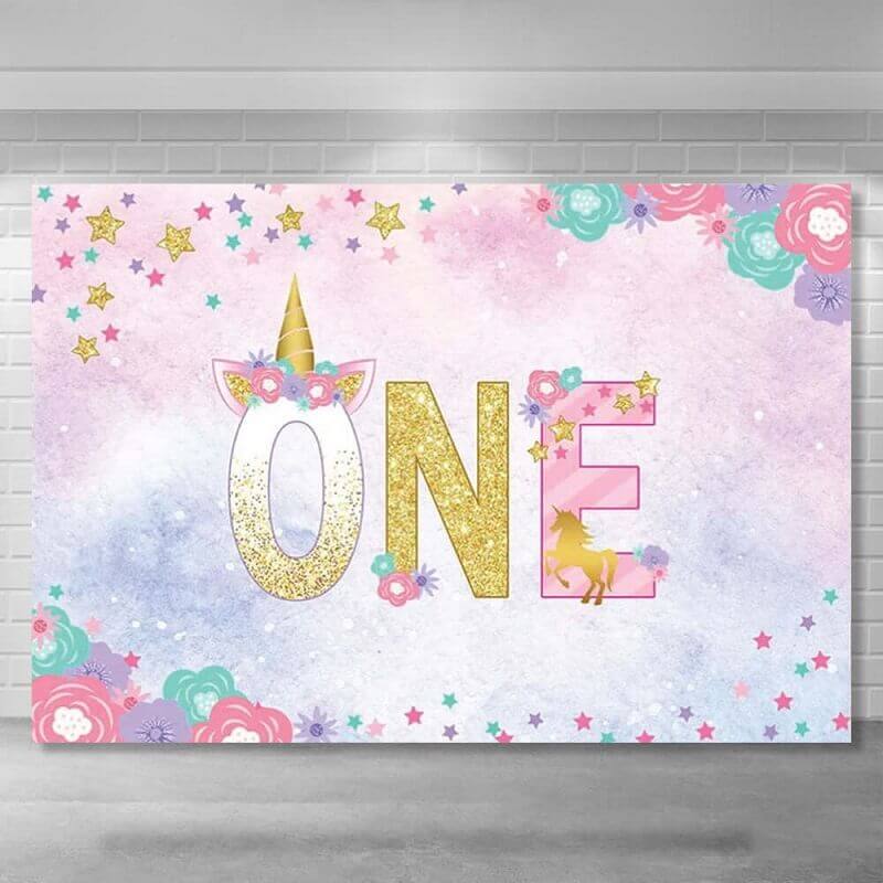 Unicorn 1St Birthday Backdrop For Girls Gold Floral Newborwn Baby Shower Photography Background