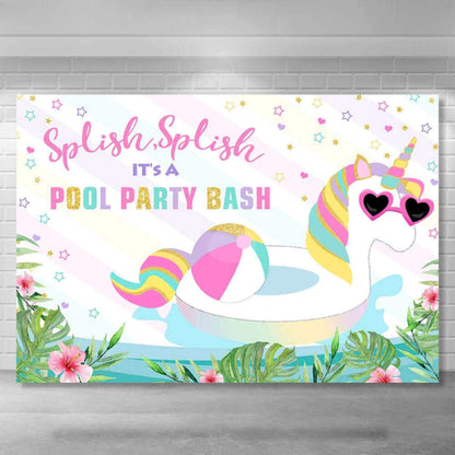 Pool Party Backdrop for Photography Birthday Party Decoration Sunglasses Unicorn Swimming Ring Summer Holiday Banners