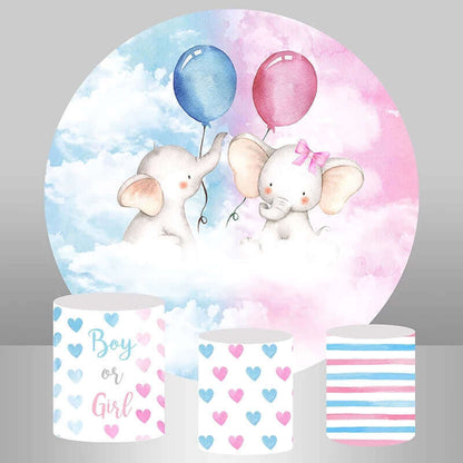 Watercolor Elephant Theme Gender Reveal Party Round Backdrop