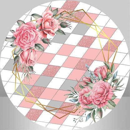 Watercolor Pink Flower Baby Shower Round Backdrop and Plinth Cover