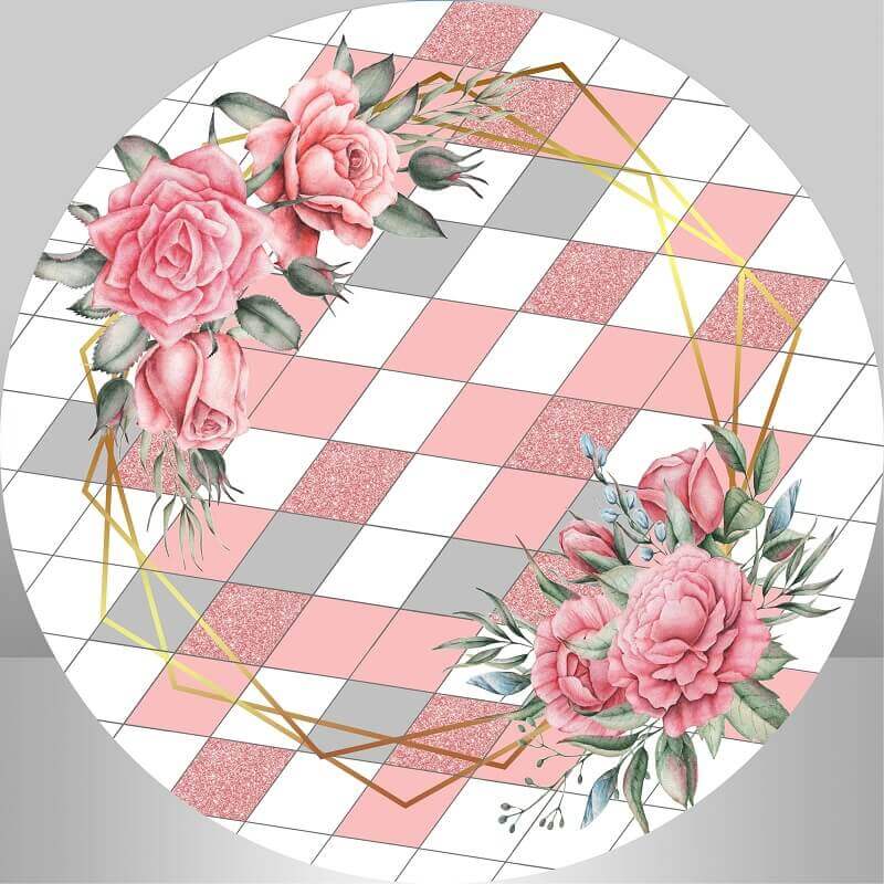 Akvarel růžový květ miminko kulaté pozadí a podstavec kryt strany