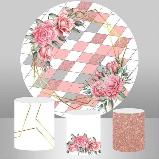 Aquarel roze bloem baby shower ronde achtergrond en plint cover feest