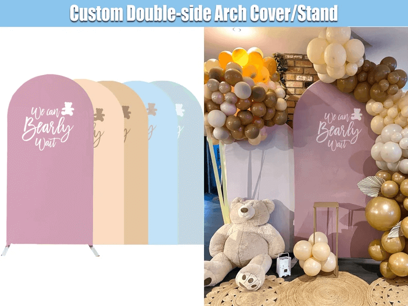 We Can Bearly Wait Arch Backdrop Baby Shower Party Balloons Arch Stand Frame Double-sided Cover Blue Green Nude Chiara Wall