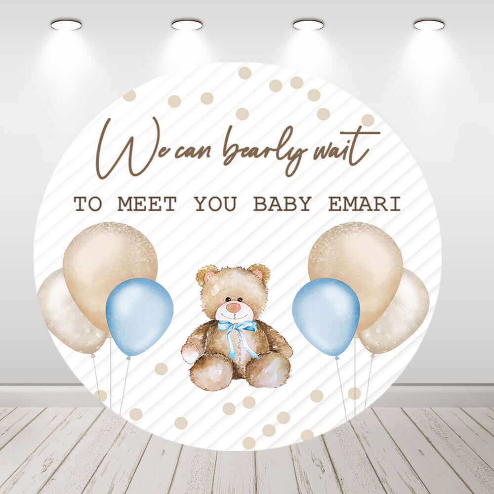 Nagyon várjuk az aranyos medvefiú babazuhanyozást, kerek hátterű borítópartival
