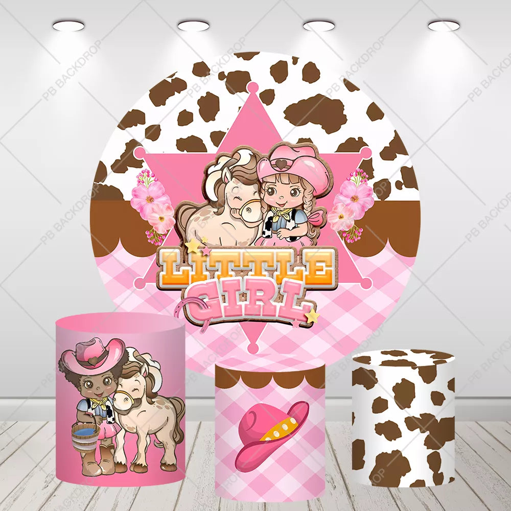 Western Pink Cowgirl Baby Shower Birthday Round Backdrop Cylinder Set