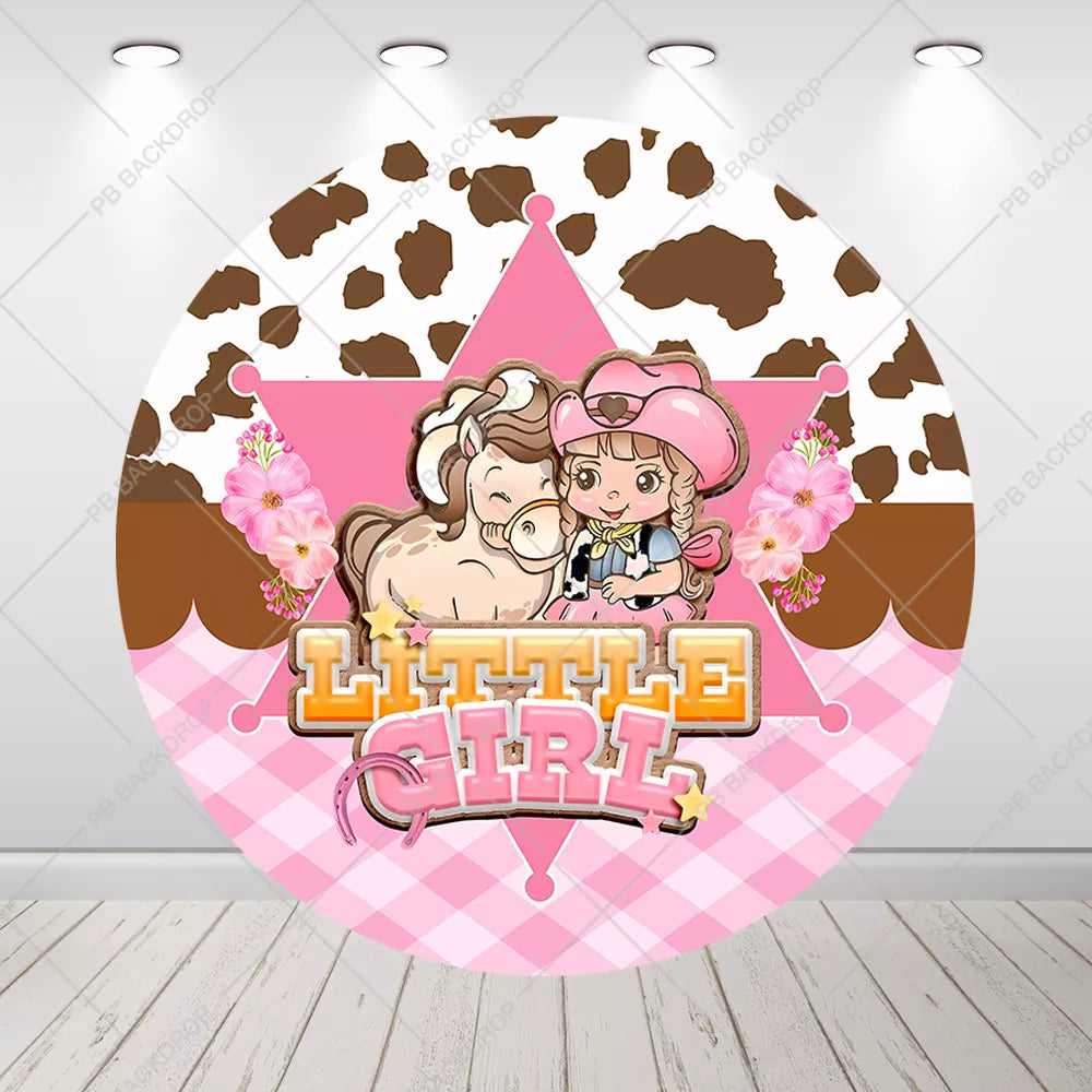 Western Pink Cowgirl Baby Shower Birthday Round Backdrop Cylinder Set