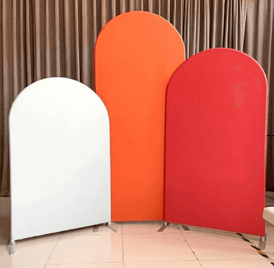 La toile de fond arquée blanc rouge orange couvre la fête en tissu double face