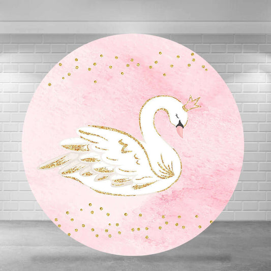 White Swan Pink Gold Crown Girls Birthday Party Decor Sfondo rotondo