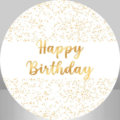 White With Gold Glitter Happy Birthday Round Backdrop Cover