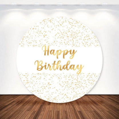 White With Gold Glitter Happy Birthday Round Backdrop Cover