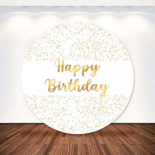 White With Gold Glitter Happy Birthday Round Backdrop Cover Party