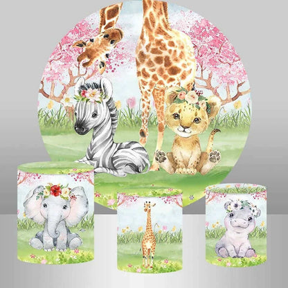 Wild Animals Round Backdrop Cover And Cylinder For Party Decor