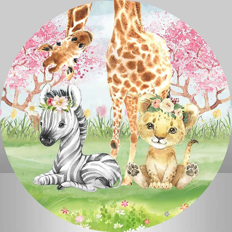 Wild Animals Round Backdrop Cover and Cylinder Cover for Party Decor