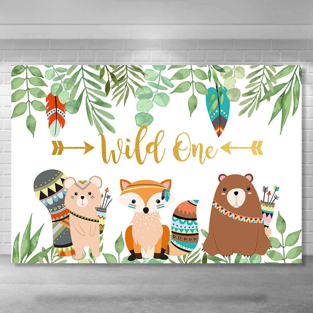 Wild One Achtergrond Animal Tribal Party Achtergrond Kinderen Verjaardagsfeestje Banner