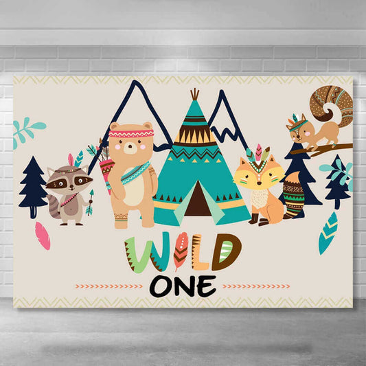 Wild One Backdrops Woodland 1st Birthday Background Pozadí Buffalo Animal Bohemia Party pozadí
