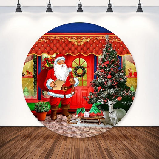Χριστουγεννιάτικο στρογγυλό σκηνικό Παιδικά σκηνικά για γενέθλια Παιδικά χειμερινά σκηνικά φωτογραφίας φόντου Άγιου Βασίλη Διακόσμηση κύκλου φωτογραφιών στούντιο