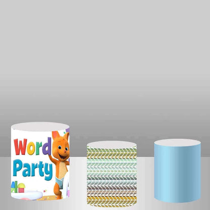 Word Party Theme Round Backdrop for Baby Shower Kids 1st Birthday