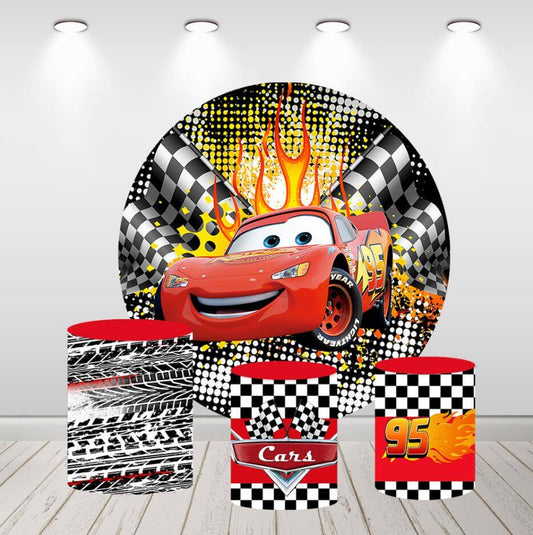 Racing Car Round Backdrop Cover for Boy Birthday Party Decor