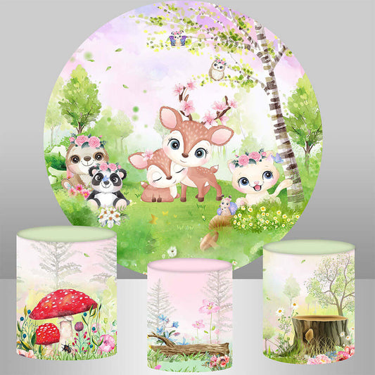 Tavaszi állatok, kerek, kör alakú háttér gyerekeknek születésnapi parti dekorációhoz