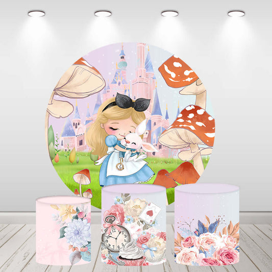 Alice in Wonderland Girls Birthday Round Circle Backdrop Party Decor Plinth Covers