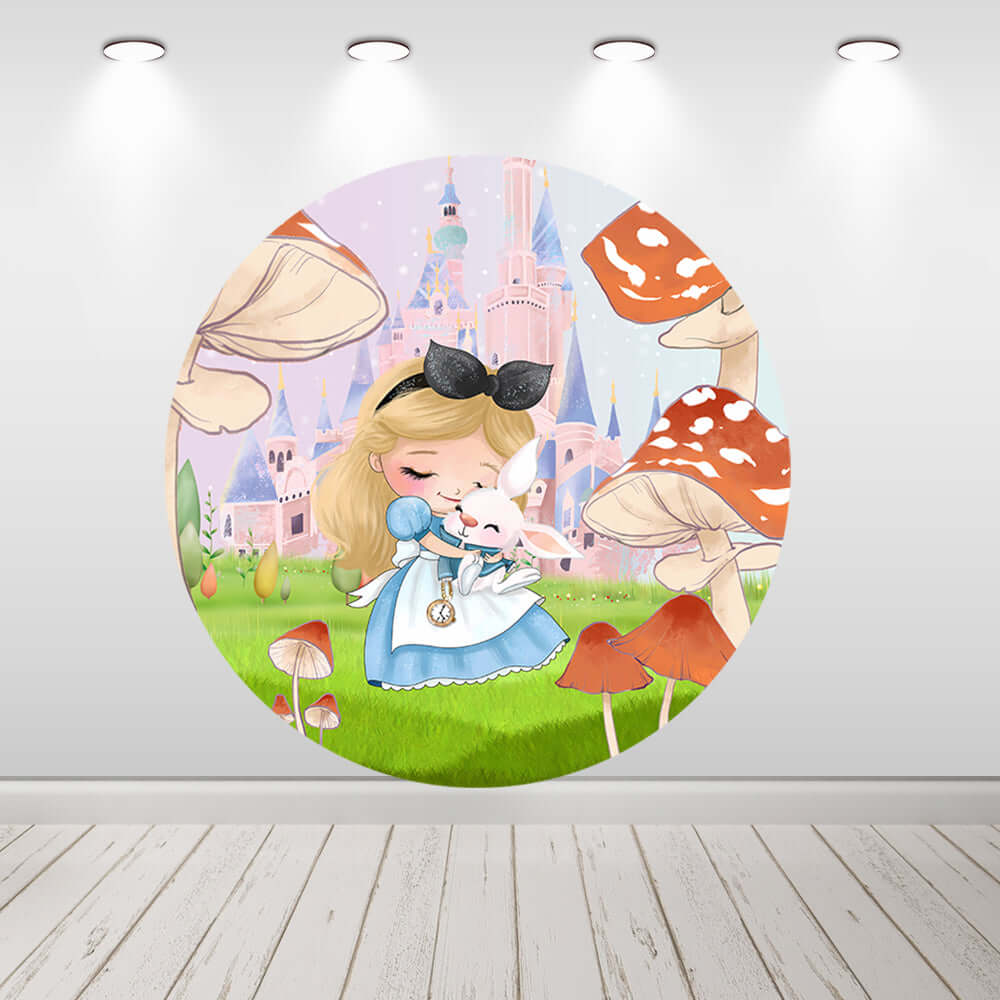 Alisa u zemlji čudesa Rođendanske okrugle kružne pozadine za djevojke Dekorativne navlake za postolje