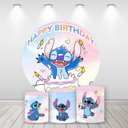 Lilo & Stitch Baby Shower Circle Backdrop Kids Birthday Party Round Background Cover