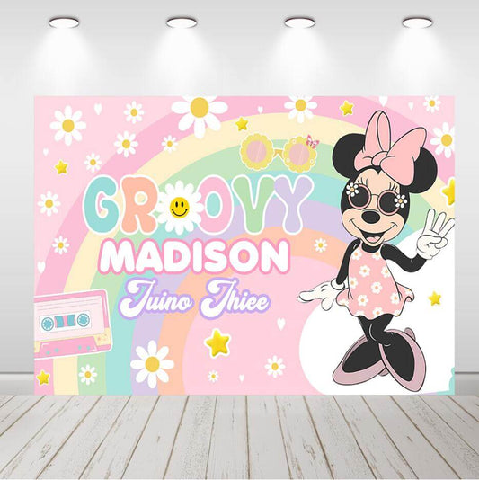 Groovy Pink Mouse Backdrops Girls Baby Shower Birthday Photography Backgrounds