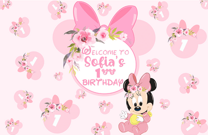 Baby Mouse Backdrops Pink Girls Baby Shower Birthday Photography Background