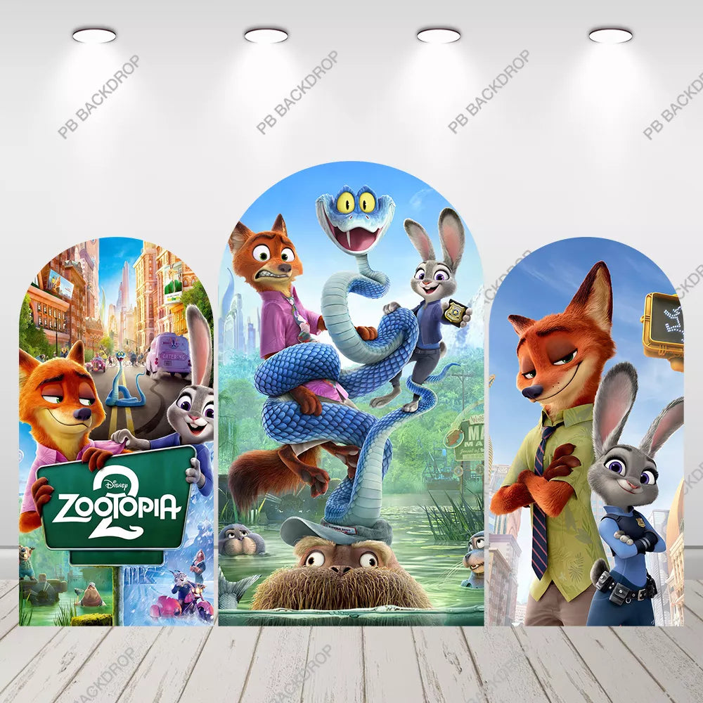 Zootopia 2 Arch Backdrop Judy Nick Snake Kids Party Decor