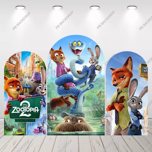 Zootopia 2 Arch Backdrop Judy Nick Snake Kids Party Decor