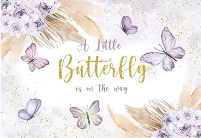 A Little Butterfly Is on The Way Backdrop Boho Flowers Baby Shower Background