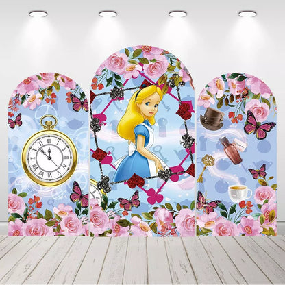 Alice in Wonderland Arch Backdrop Floral Playing Card Arched Background