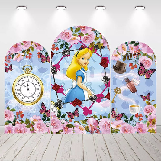 Alice in Wonderland Arch Backdrop Floral Playing Card Arched Background
