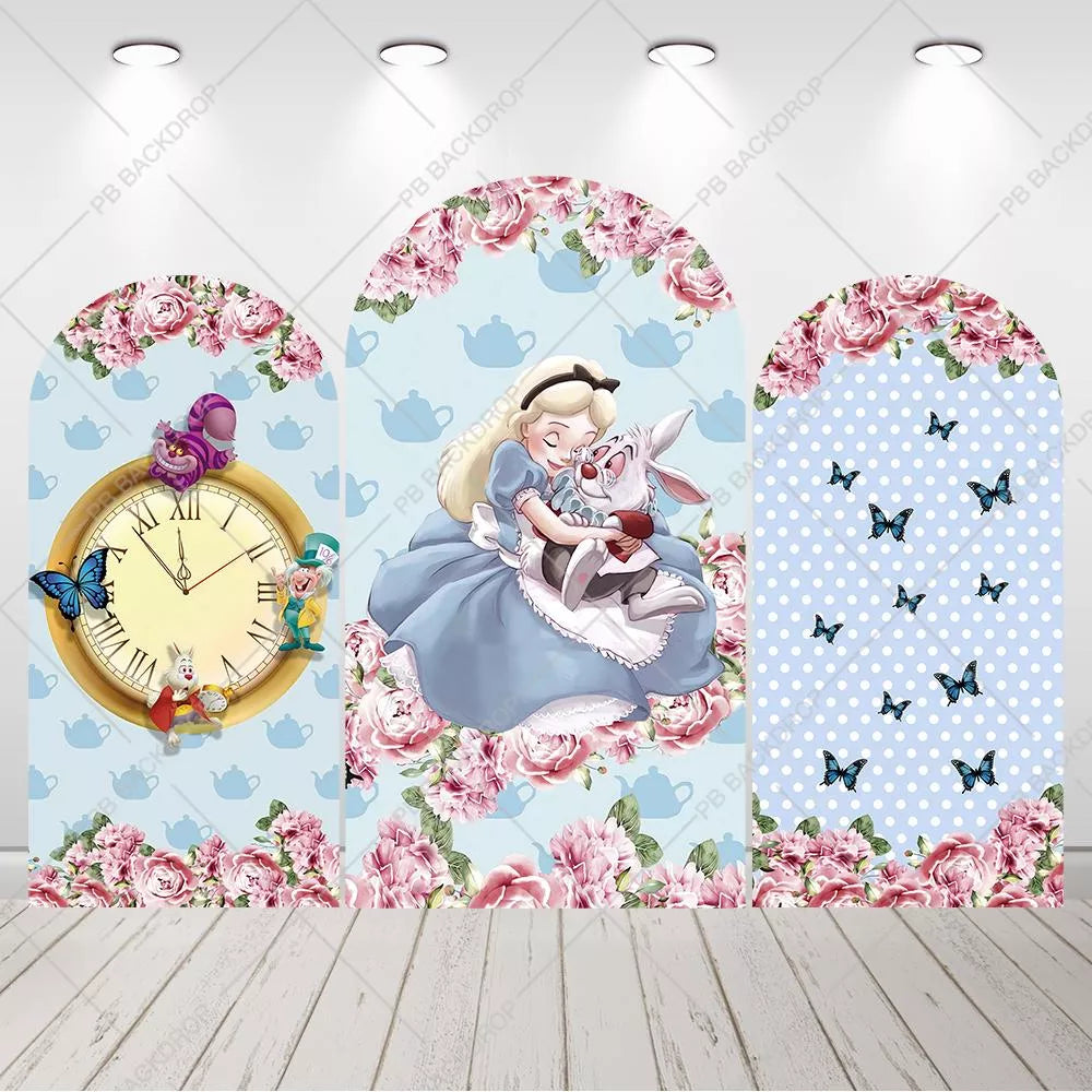 Alice in Wonderland Arch Backdrop Floral Tea Party Girl Birthday Photo Background