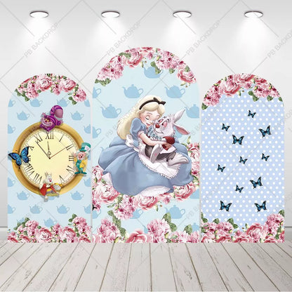 Alice in Wonderland Arch Backdrop Floral Tea Party Girl Birthday Photo Background