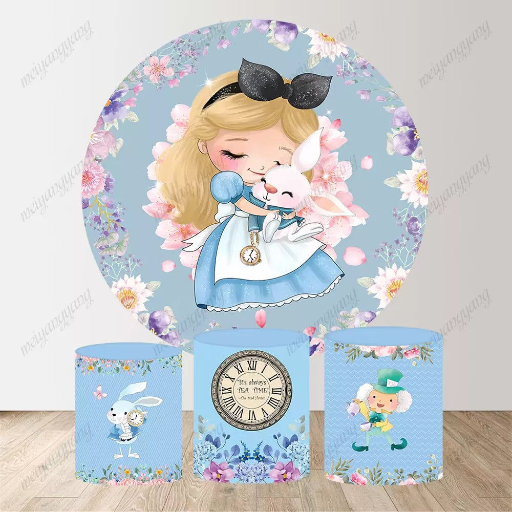 Alice in Wonderland Flowers Round Circle Cover Baby Shower Girls Birthday Photo Studio Background